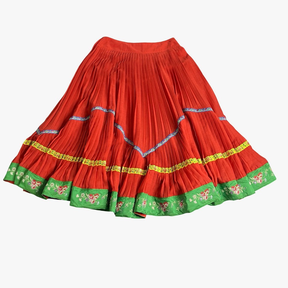 Kenzo Red Midi Skirt with Green Floral Border - Picture 5 of 16
